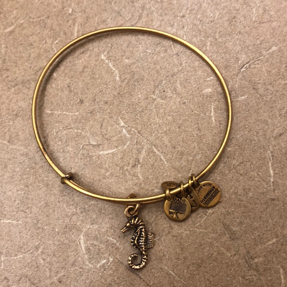Alex and Ani gold seahorse bracelet.